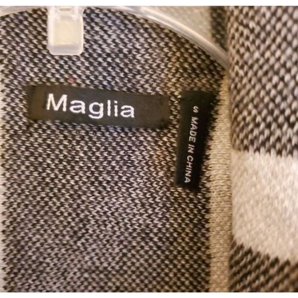 Maglia Aztec Black & White Knit Cardigan Womens Sz S Sweater Open Front Collar - Picture 3 of 7